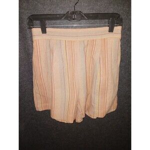Madewell Shorts Womens XS Orange‎ Multi Stripes Linen Blend Pleated with Pockets
